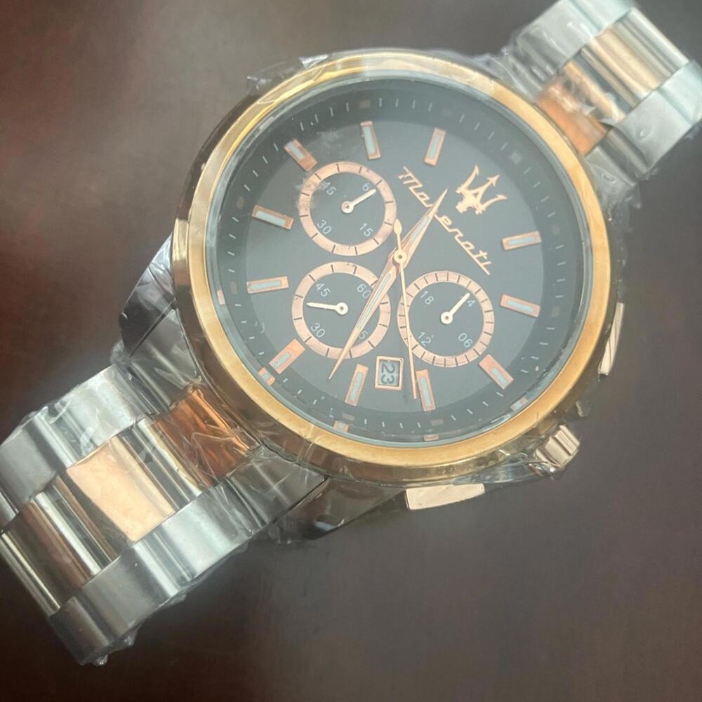 Maserati 44mm Authentic Silver and Gold Men's Watch
